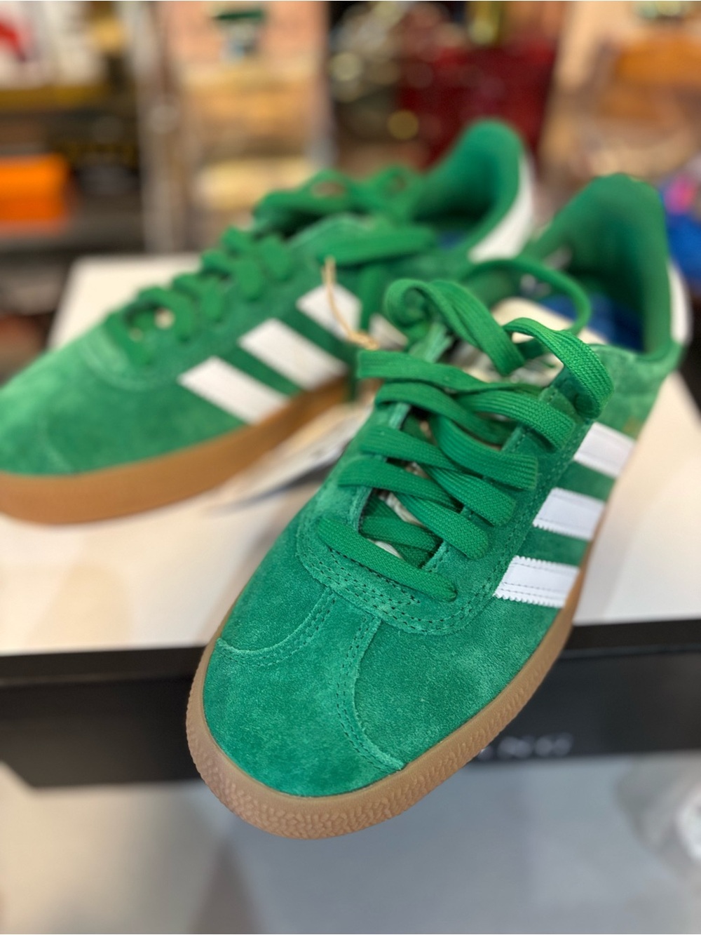 adidas Gazelle Green Suede Sneakers with White Stripes and Gum Sole - Picture 4 of 5